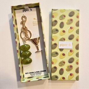 NWT Piper K Sparkly Olive & Martini Glass Key Chain Bag Charm Gift